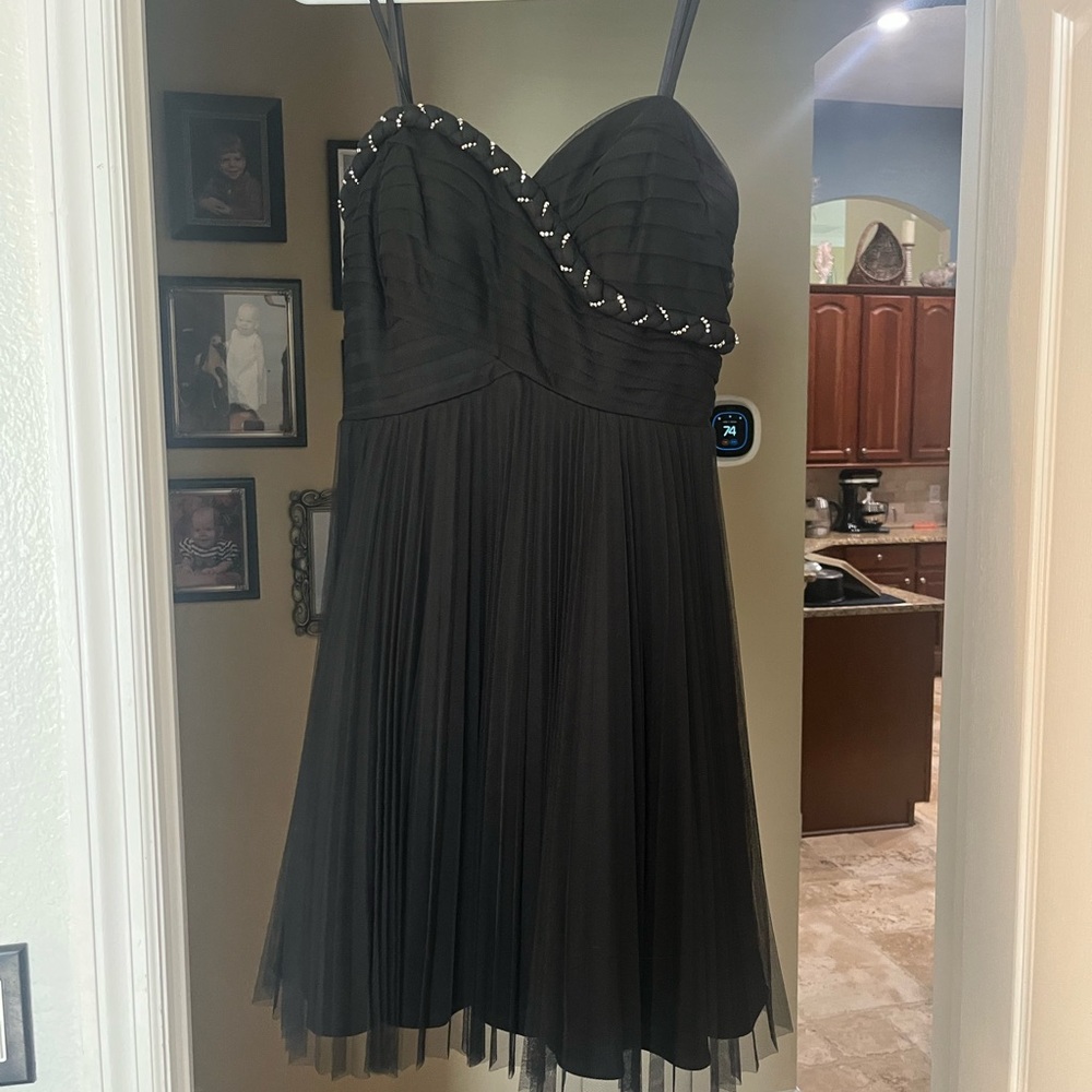Xscape Black Strapless Dress with Pleated Skirt